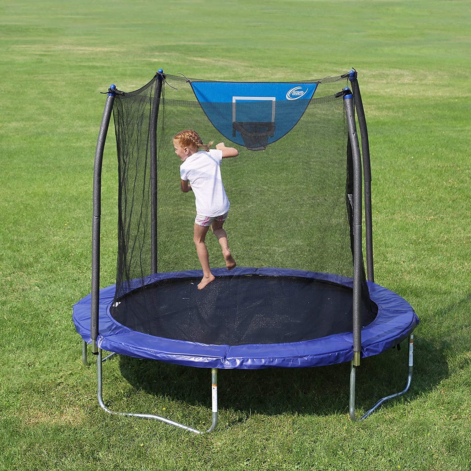 Trampolines-Jump N' Dunk Trampoline with Safety Enclosure and Basketball Hoop, 8-Feet
