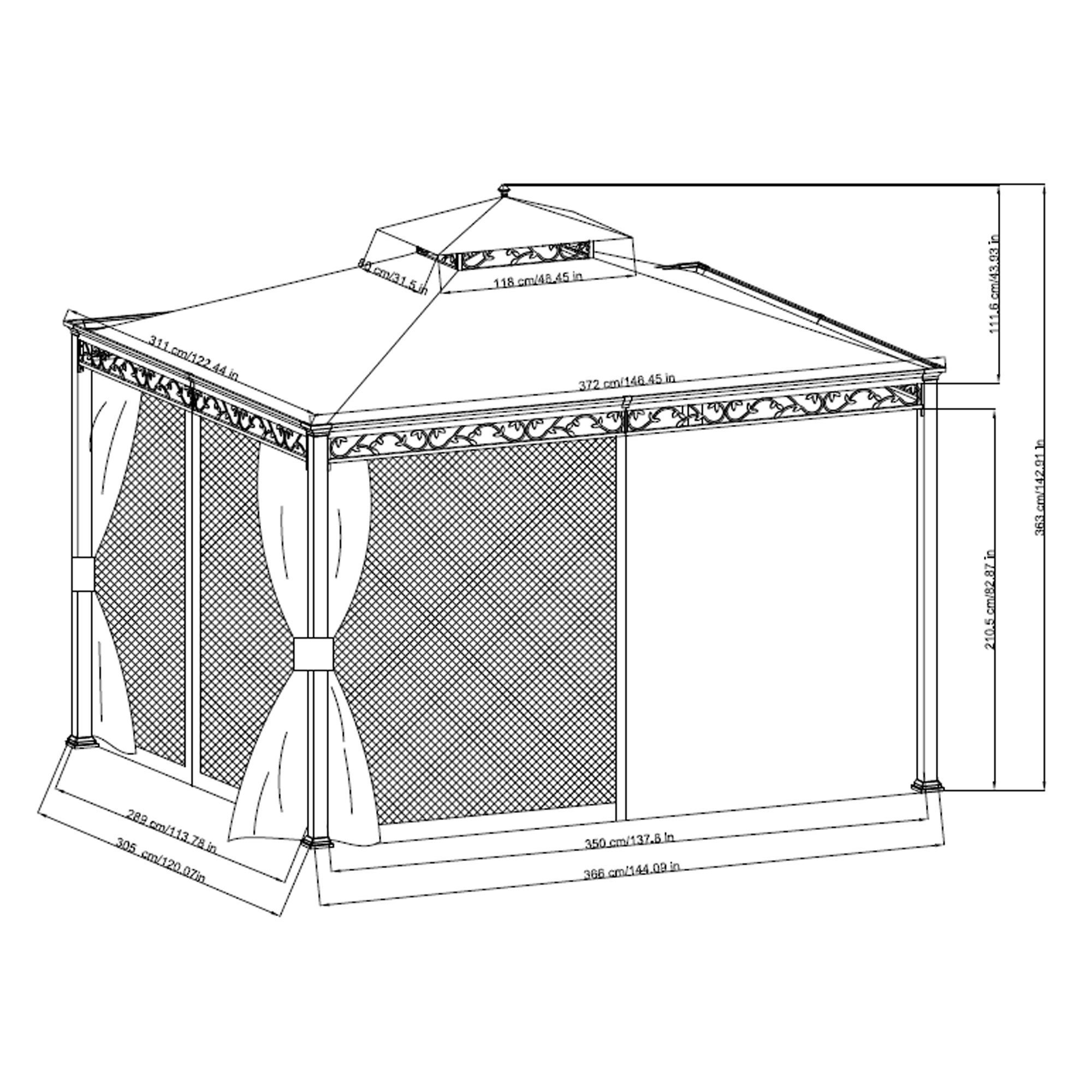 Sunjoy 10 ft. x 12 ft. Soft Top Steel Gazebo with Mosquito Netting and Curtains