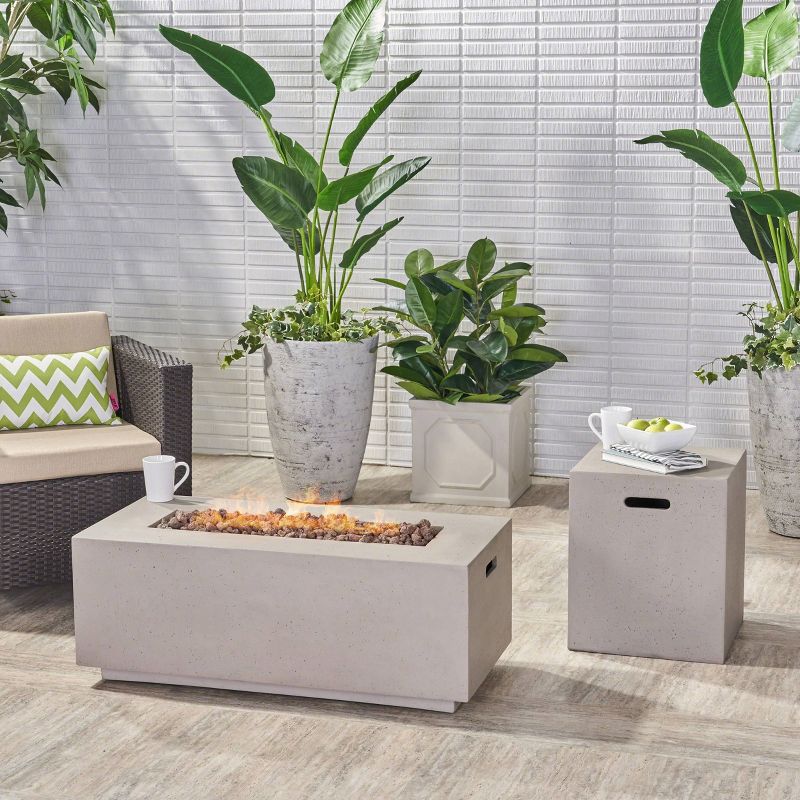 Aidan Rectangle 40″ Lightweight Concrete Gas Fire Pit – Light Gray – Christopher Knight Home