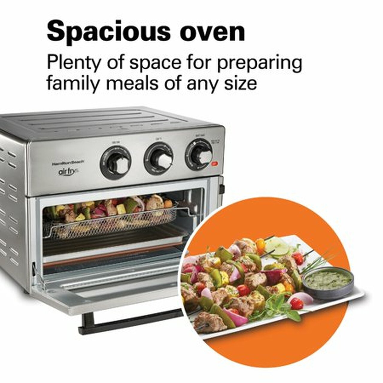 Hamilton Beach Air Fryer Countertop Toaster Oven, 6 Cooking Functions, Classic Silver Finish, 31225