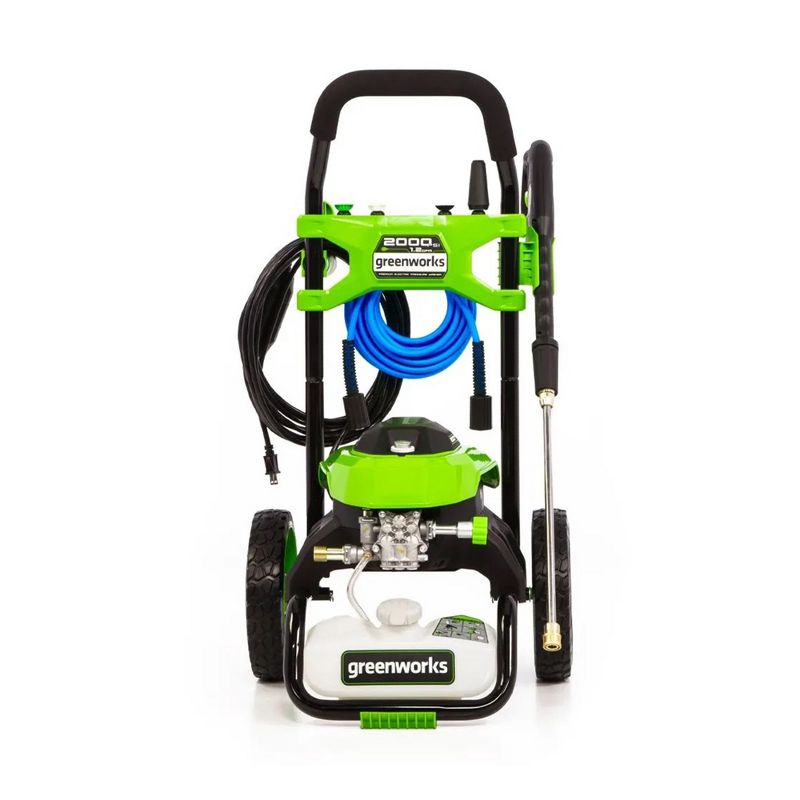 GreenWorks 2000 PSI 1.2 GPM 14 Amp Electric Powered Household Pressure Washer with 25 Foot Hose, 3 Nozzle Tips, and 10 Inch Wheels