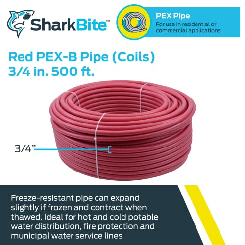 SharkBite U870R500 PEX Pipe 3/4 Inch, Red, Flexible Water Pipe Tubing, Potable Water, Push-to-Connect Plumbing Fittings, 500 Feet Coil of Piping