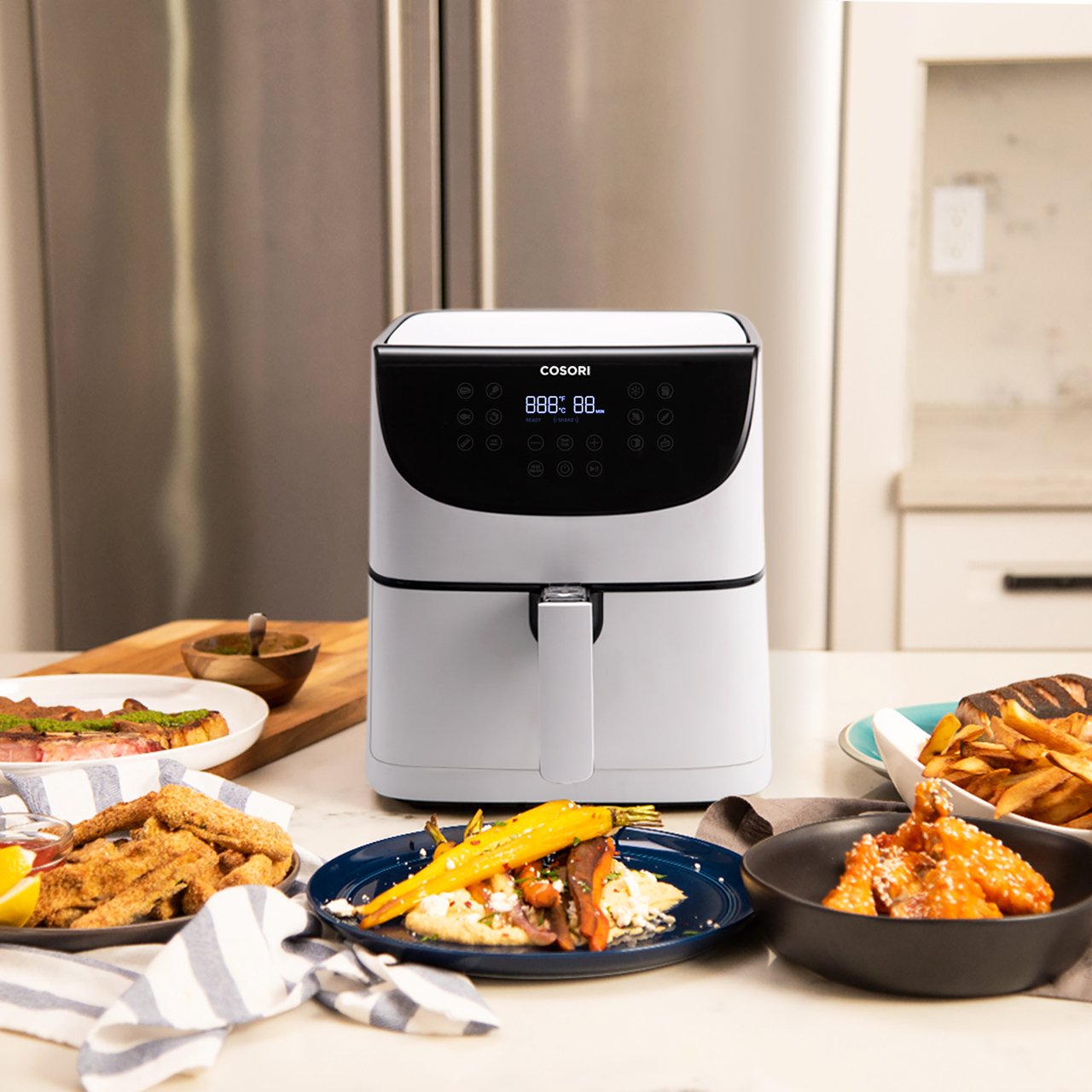 Cosori Premium 5.8-Quart Air Fryer with Bonus Skewer Rack Set (White)