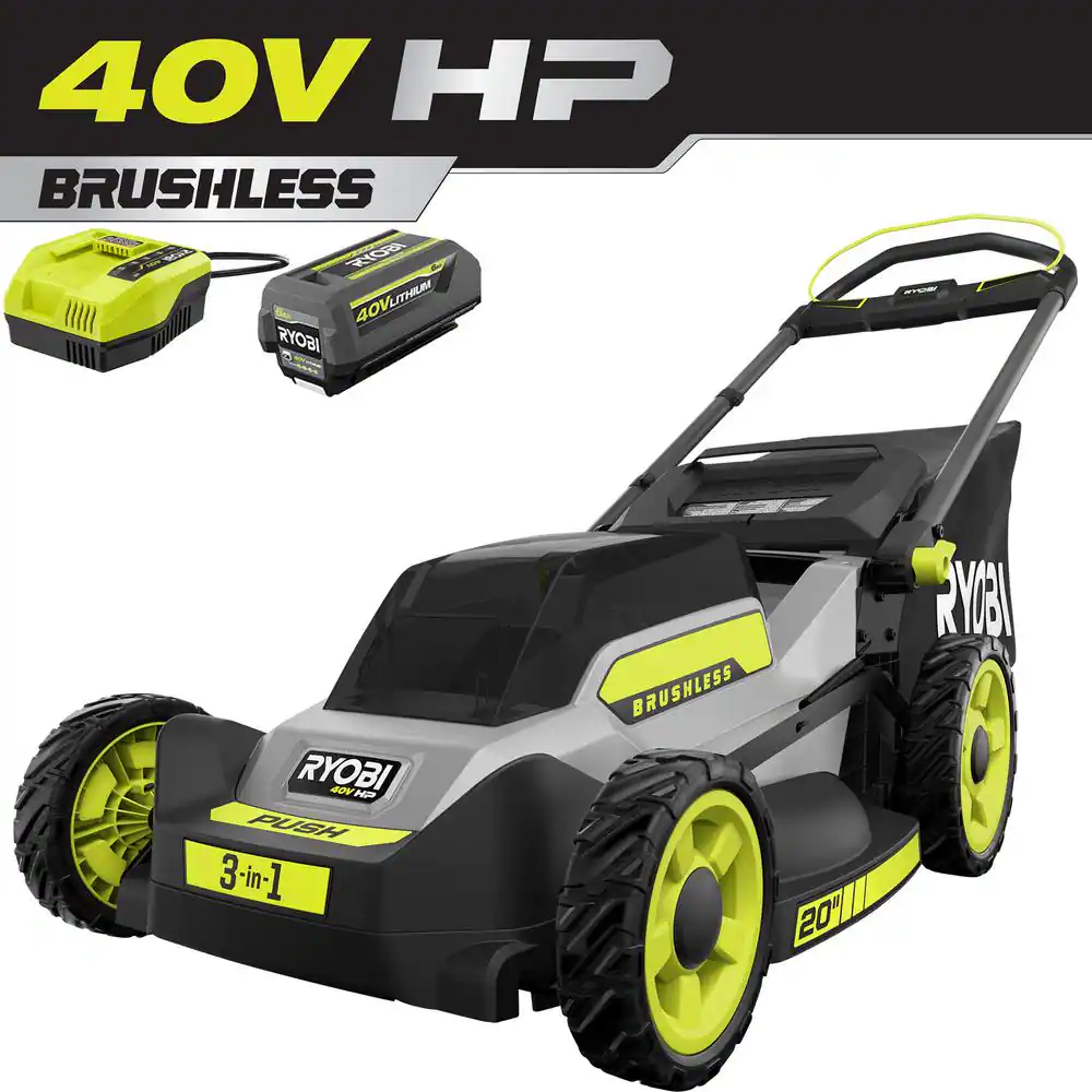 Ryobi 40V HP Brushless 20 in. Cordless Battery Walk Behind Push Mower with 6.0 Ah Battery and Charger