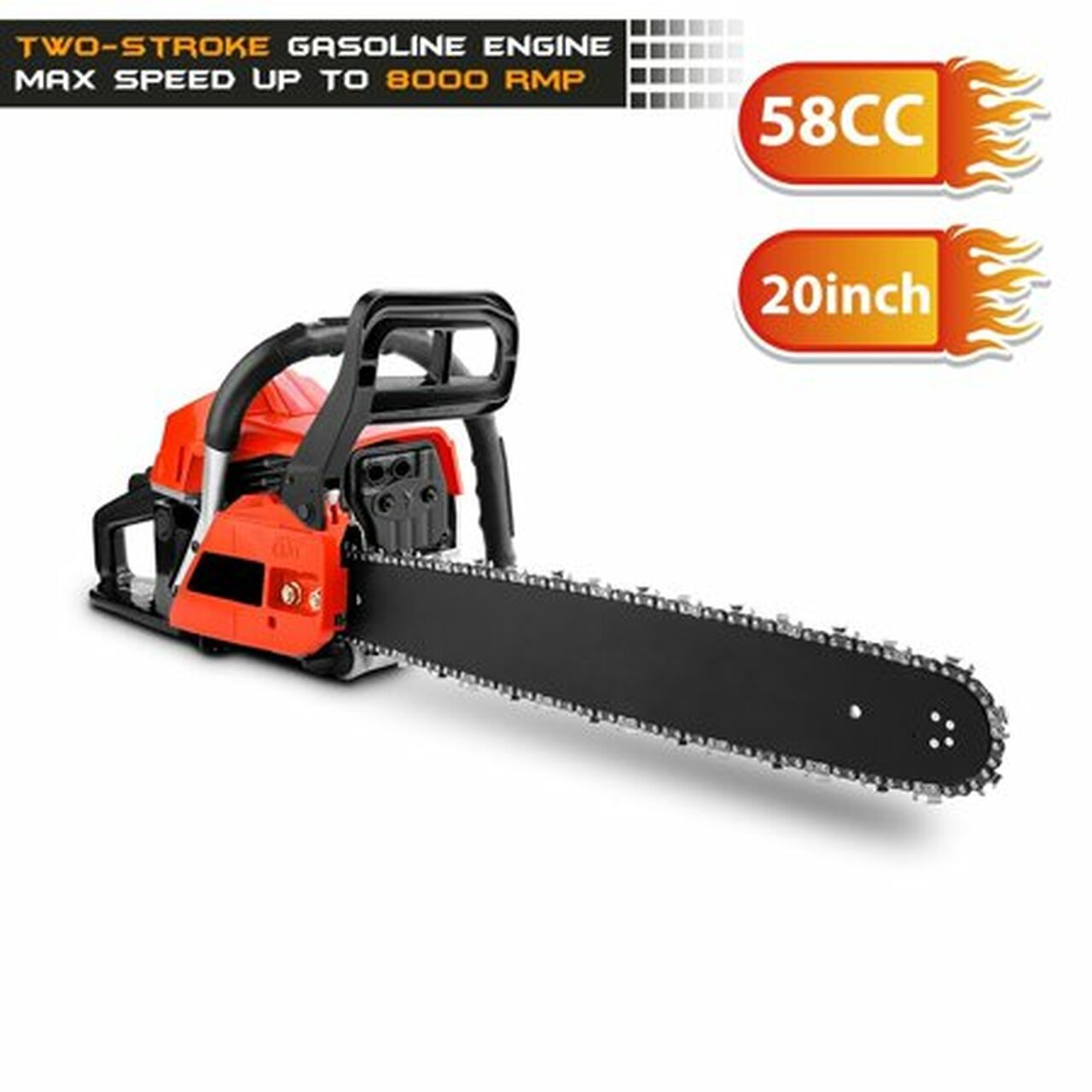 20' Bar 62CC Powerful Gas Chainsaw 2 Stroke Handed Petrol Chain Saw Woodcutting Saw with Tool Kit