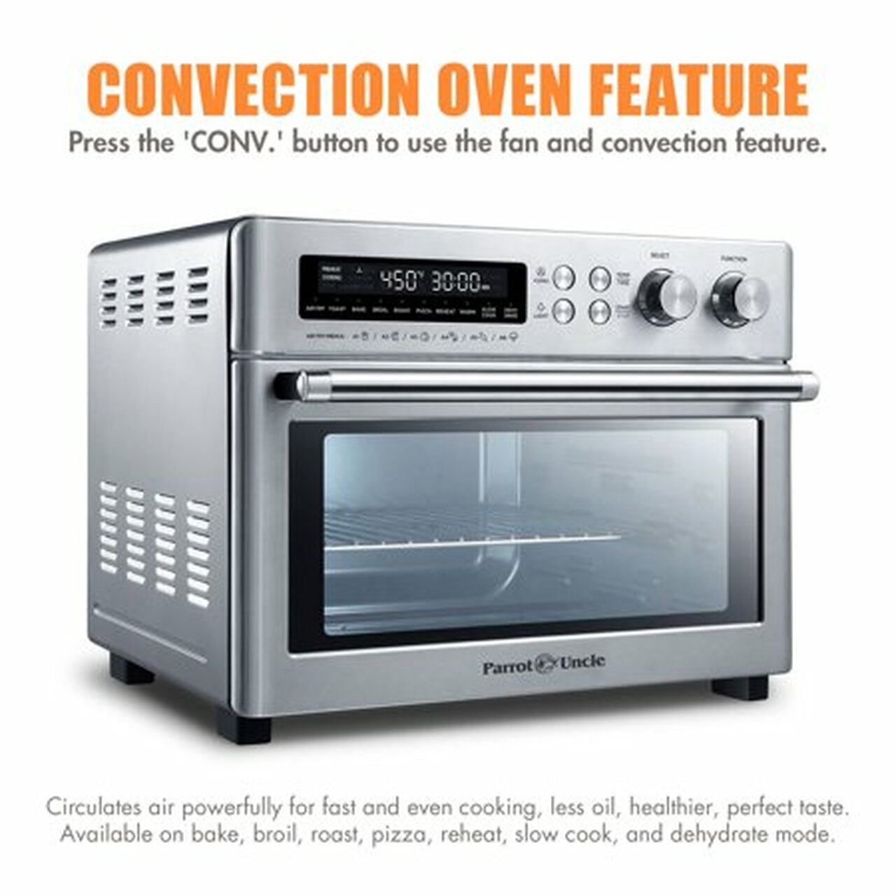 Convection Toaster Oven 10-in-1 Air Fryer 6 Slice, 1750W, 26.5 QT Capacity, Stainless Steel