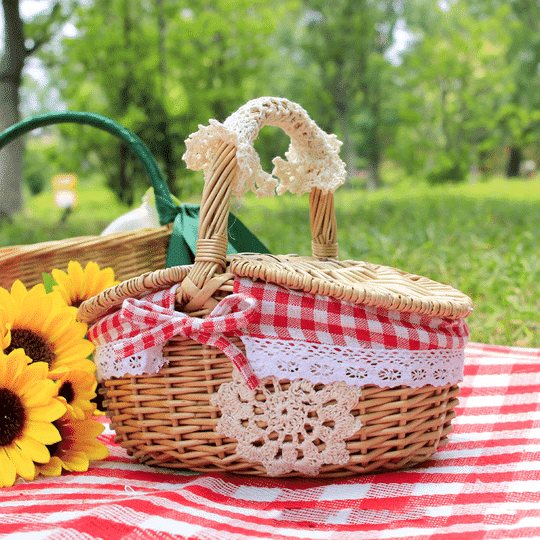 Rattan Picnic Basket with Cover-RED