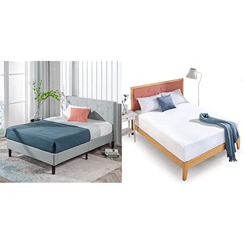 ZINUS Shalini Upholstered Platform Bed Frame, Sage Grey, Queen & 12 Inch Green Tea Cooling Gel Memory Foam Mattress, Queen