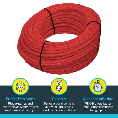 SharkBite U870R500 PEX Pipe 3/4 Inch, Red, Flexible Water Pipe Tubing, Potable Water, Push-to-Connect Plumbing Fittings, 500 Feet Coil of Piping