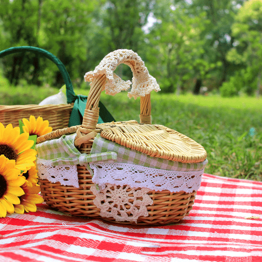 Rattan Picnic Basket with Cover-RED