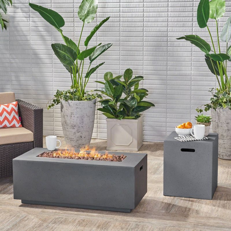 Aidan Rectangle 40″ Lightweight Concrete Gas Fire Pit – Dark Gray – Christopher Knight Home