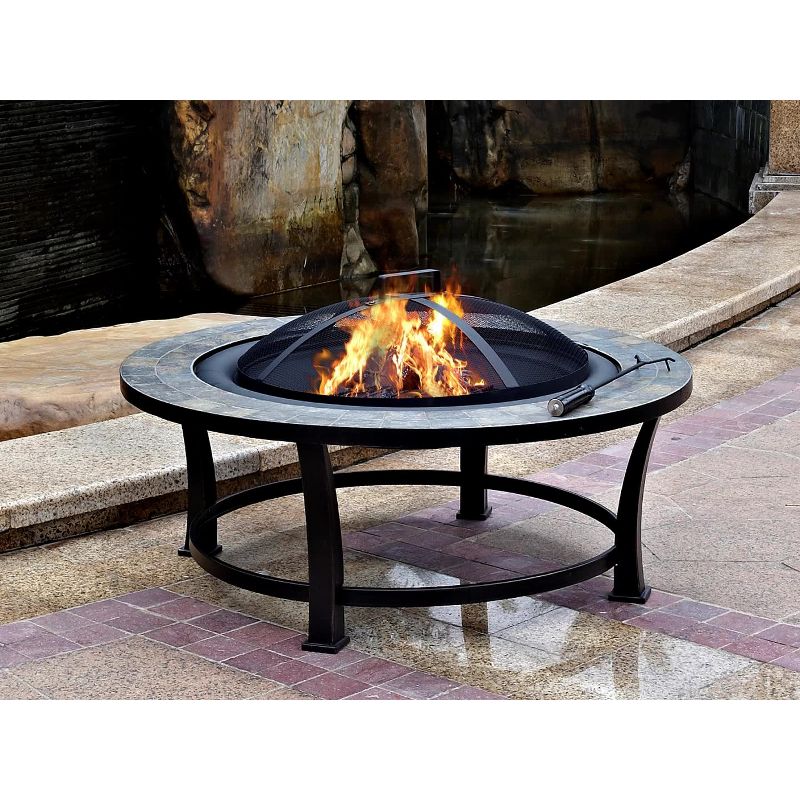 Wood Burning Fire Pit with Round Slate Table – AZ Patio Heaters