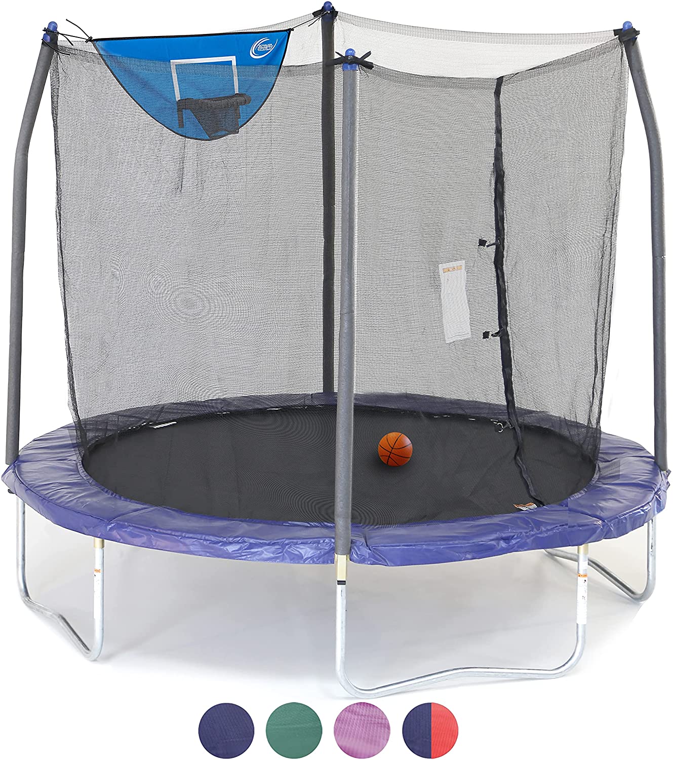 Trampolines-Jump N' Dunk Trampoline with Safety Enclosure and Basketball Hoop, 8-Feet