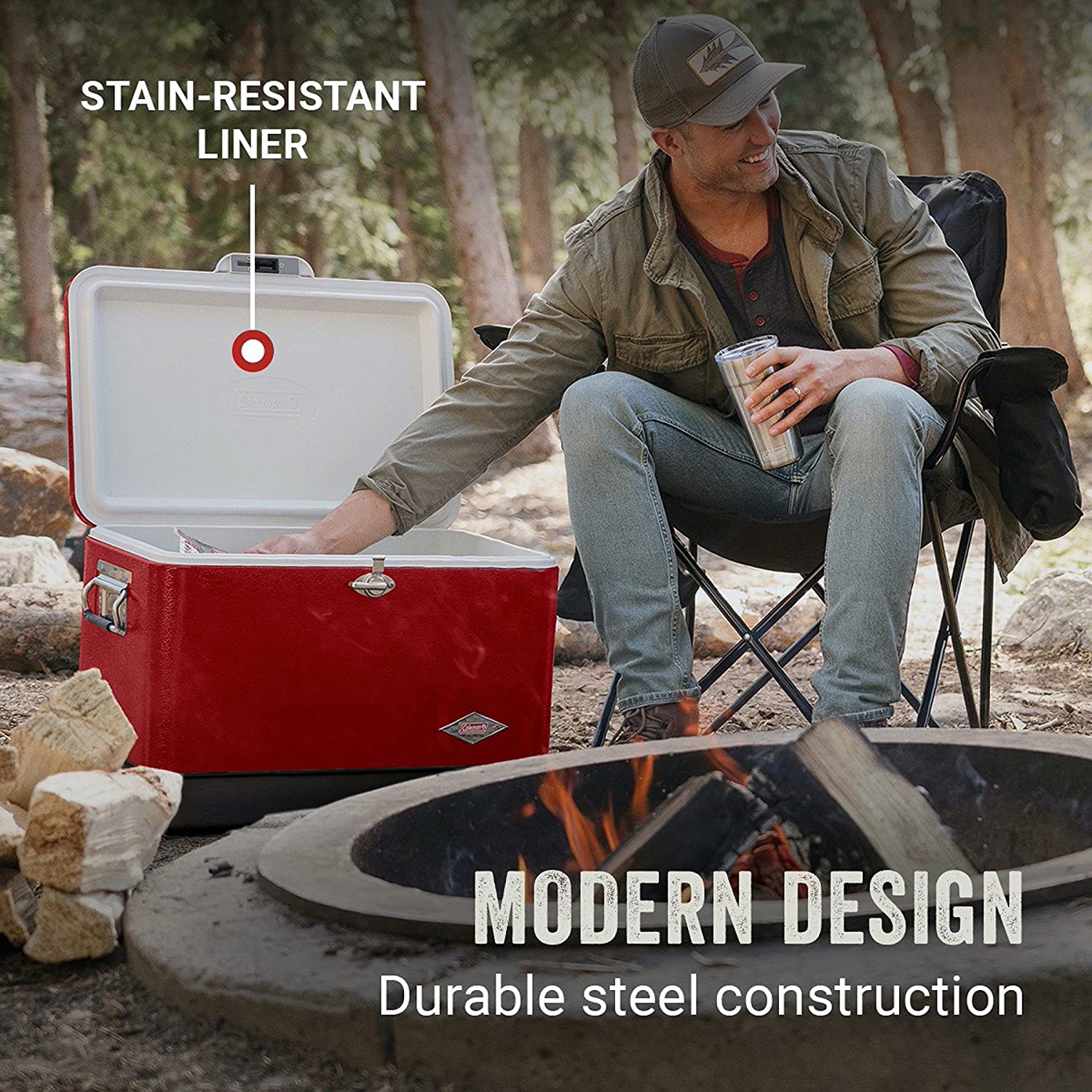 Coleman Cooler | Steel-Belted Cooler Keeps Ice Up to 4 Days | 54-Quart Cooler