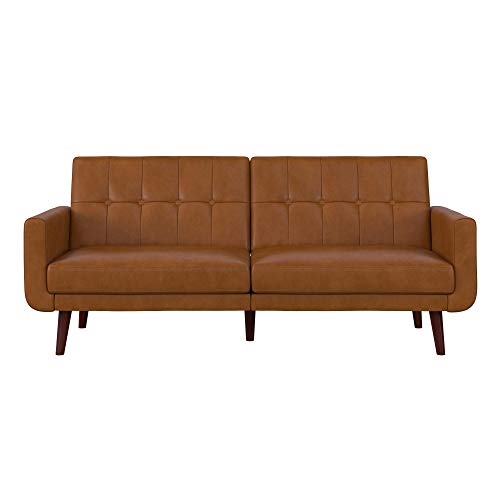 DHP Nia Upholstered Modern, Adjustable Sofa Bed and Couch, Camel Faux Leather Futon