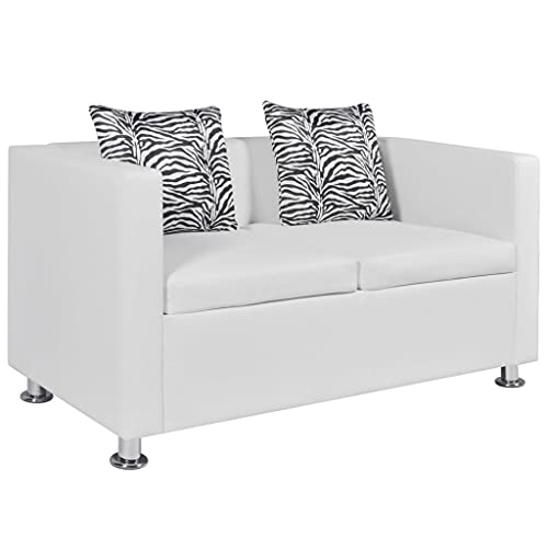 Couches for Living Room, 2-Seater Artificial Leather Couch Set with Armrest, Hard-Wearing Living Room Seating Anteroom Reception Room Furniture, White