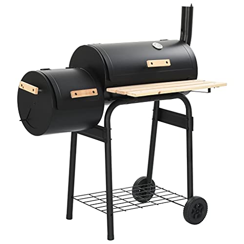Nimeciaga BBQ Charcoal Grill Offset Smoker with Wheels, Wood Shelf, Barbeque Cooker Smoker, Outdoor Cooking for Backyard Patio Camping Home