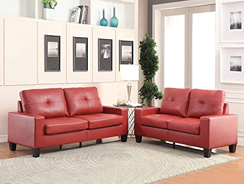 NUFR Home Sofa and Loveseat Sets 2 Pieces Modern Style PU Leather Upholstered Living Room Furniture Set with Back&Seat Cushions Straight Arms Soft PU Leather Upholstery Red US490