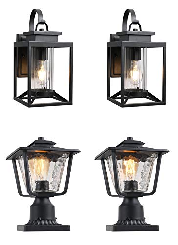 Osimir Outdoor Light Sets, Set of 4 Matching Bundle, Outdoor Wall Light Fixture and Outdoor Post Light, 2353/1W-2PK, 2145-1G-2PK
