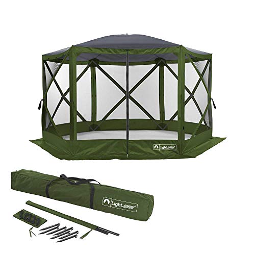 Lightspeed Outdoors Pop Up 6- Sided Screen Shelter 11.8’ x 11.8’| Quick Setup 8 Person Pack N Go Gazebo with 2 Wind & Sun Panels