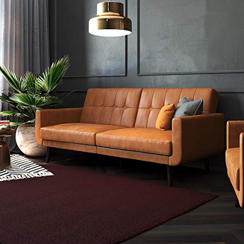DHP Nia Upholstered Modern, Adjustable Sofa Bed and Couch, Camel Faux Leather Futon