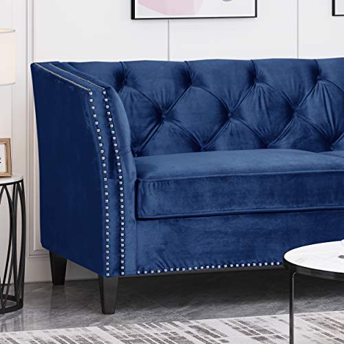 Christopher Knight Home Sunny Velvet 3 Seater Sofa, Midnight Blue, Dark Brown