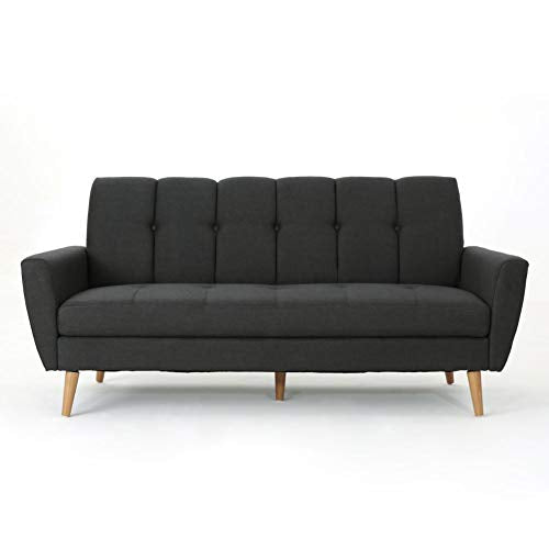 Christopher Knight Home Treston Mid-Century Fabric Sofa, Black / Natural