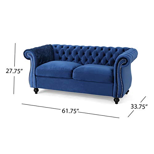Christopher Knight Home Karen Traditional Chesterfield Loveseat Sofa, Navy Blue and Dark Brown, 61.75 x 33.75 x 27.75, 306027
