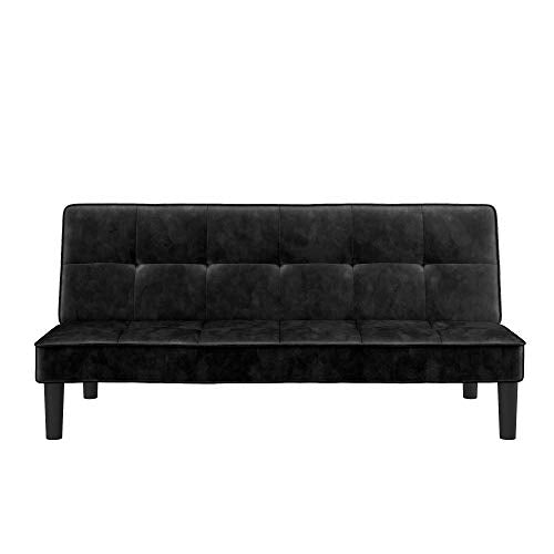 REALROOMS Tyler Futon, Convertible Sofa Bed & Couch, Black Velvet