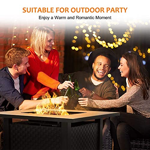 Camplux 30 Inch Propane Fire Pit Table, Outdoor Gas Fire Pit with Lid, Lava Rocks, Ceramic Tabletop, 50,000 BTU Adjustable Flame, Auto Ignition, Square Fire Table 2-in-1 Functional