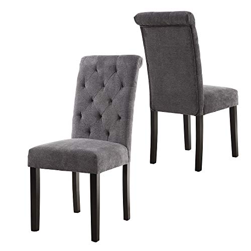LSSBOUGHT Stylish Dining Room Chairs with Solid Wood Legs, Set of 4 (Gray)