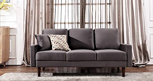 Container Furniture Direct Claire Velvet Upholstered Loose Back Cushion Sofa with Accent Pillows, 72