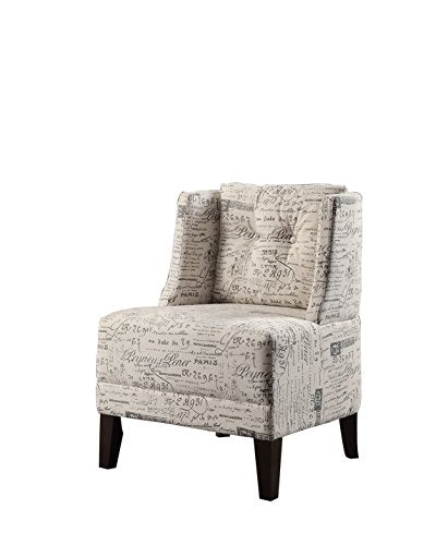 Poundex Bobkona Prissy Accent Chair in Abstract Script, White