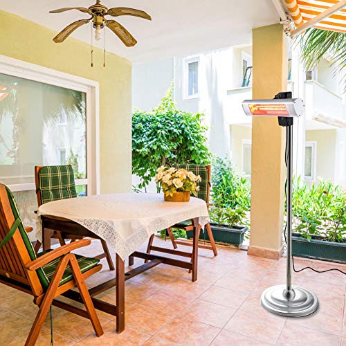 Outdoor heater, Electric Patio Heater, Indoor&Outdoor Infrared Heater With Switch Display, Adjustable Height, Waterproof with IP65, Freestanding with Remote, 750W/1500W