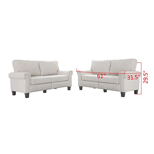 2 Piece Mid Century Modern Upholstered Sofa and Loveseat Sets Couch Living Room Furniture, Beige