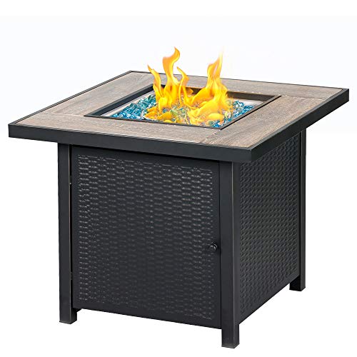 BALI OUTDOORS Propane Gas Fire Pit Table, 30 inch 50,000 BTU Square Gas Firepits with Fire Glass for Outside