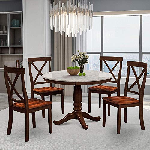 PovKeever Harper Bright Designs 5 Piece Dining Set Rubber Wood/ 1 Table with Marble Top and 4 Chair/Kitchen Room Dining Room Furniture (Espresso)