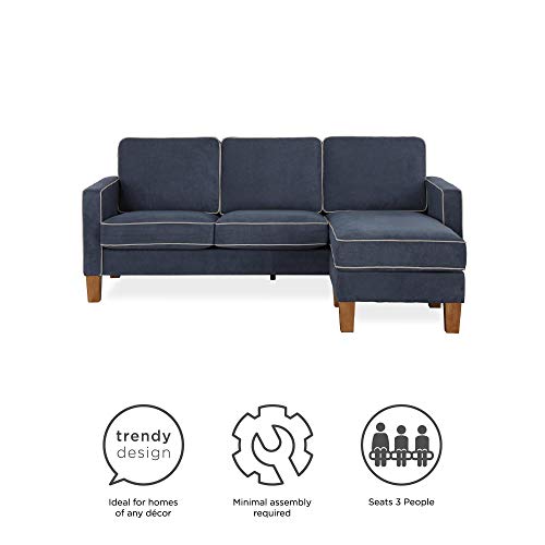 Novogratz DA036SEC-BL Bowen Sectional Sofa with Contrast Welting, Blue