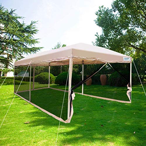 Quictent Ez Pop up Canopy Screened with Netting Instant Screen House Room Tent Mesh Side Walls, Roller Bag & 6 Sand Bags Included (Tan, 10 x 20 ft)