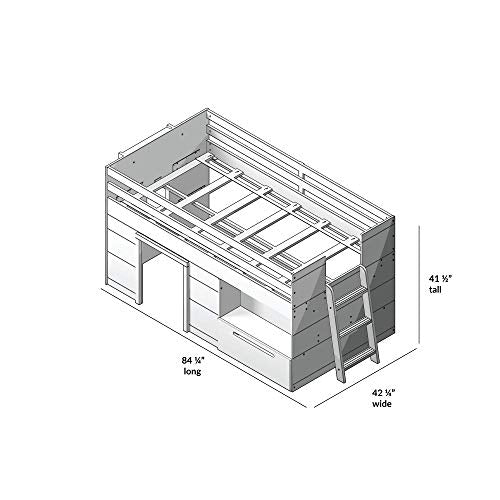 Max & Lily Modern Farmhouse Loft Bed with 1 Drawer, Twin, White Wash
