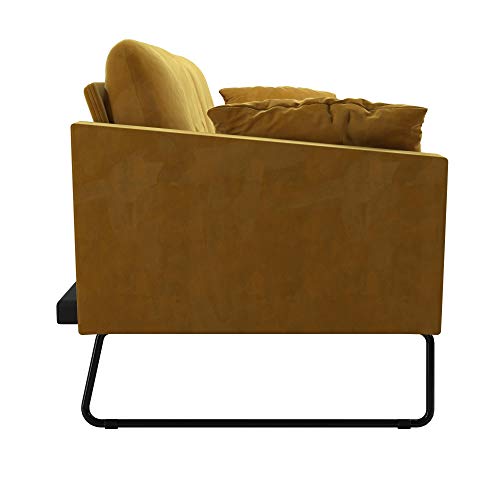Mr. Kate Neely Futon with Bolster Pillows, Mustard Velvet