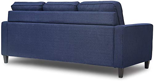 Serta Harmon Square Arm Reversible Sectional Sofa Living Room, Modern L-Shaped 3 Seat Fabric Couch, Dark Blue