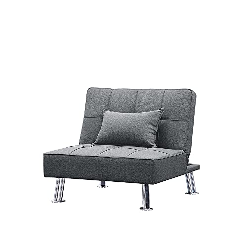 UNIROI Faux Leather Futon 3pcs Sofa Bed Living Room Furniture Set, 2 Seating Fabric Convertible Folding Couch with Cup Holders Removable Armrest,Single Chair with Ottoman, Grey