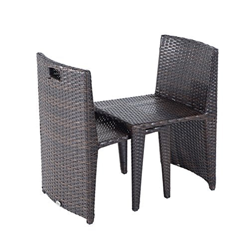 Outsunny 3 Piece Chair and Table Rattan Wicker Patio Nesting Furniture Set