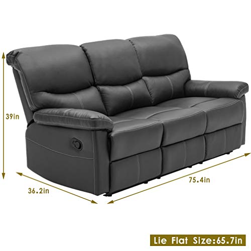 Recliner Sofa Sectional Recliner Sofa Set PU Leather Set 3 PCS Motion Sofa Recliner Couch Manual Reclining Chair 3 Seater for Living Room (Three Seat, Black)