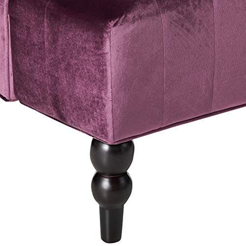 Leona Modern Glam Tufted Velvet Wingback Loveseat, Raisin and Dark Brown