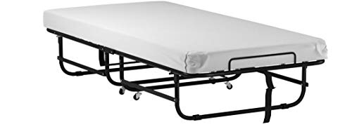 LUCID Rollaway Folding Guest Bed with 4 Inch Memory Foam Mattress - Rolling Cot - Easy Storage - Twin XL