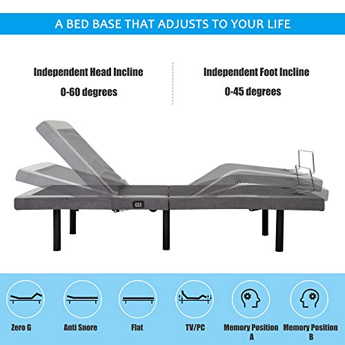 Harper & Bright Designs Adjustable Bed Base with Vibration Massage, Ergonomic Smart Electric Beds Foundation, Wireless Remote Control and LED Night Light, Twin XL, Grey