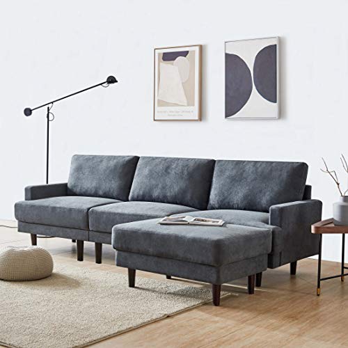 Merax 3-Seat Couch Modern Upholstered Ottoman Reversible Sectional Chaise for Small Apartment L Shape Sofa，104.6