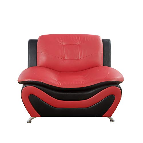 Lifestyle Furniture 3 Pieces Modern Sofa Set with Sofa and Loveseat and Chair, Black + Red, Faux Leather